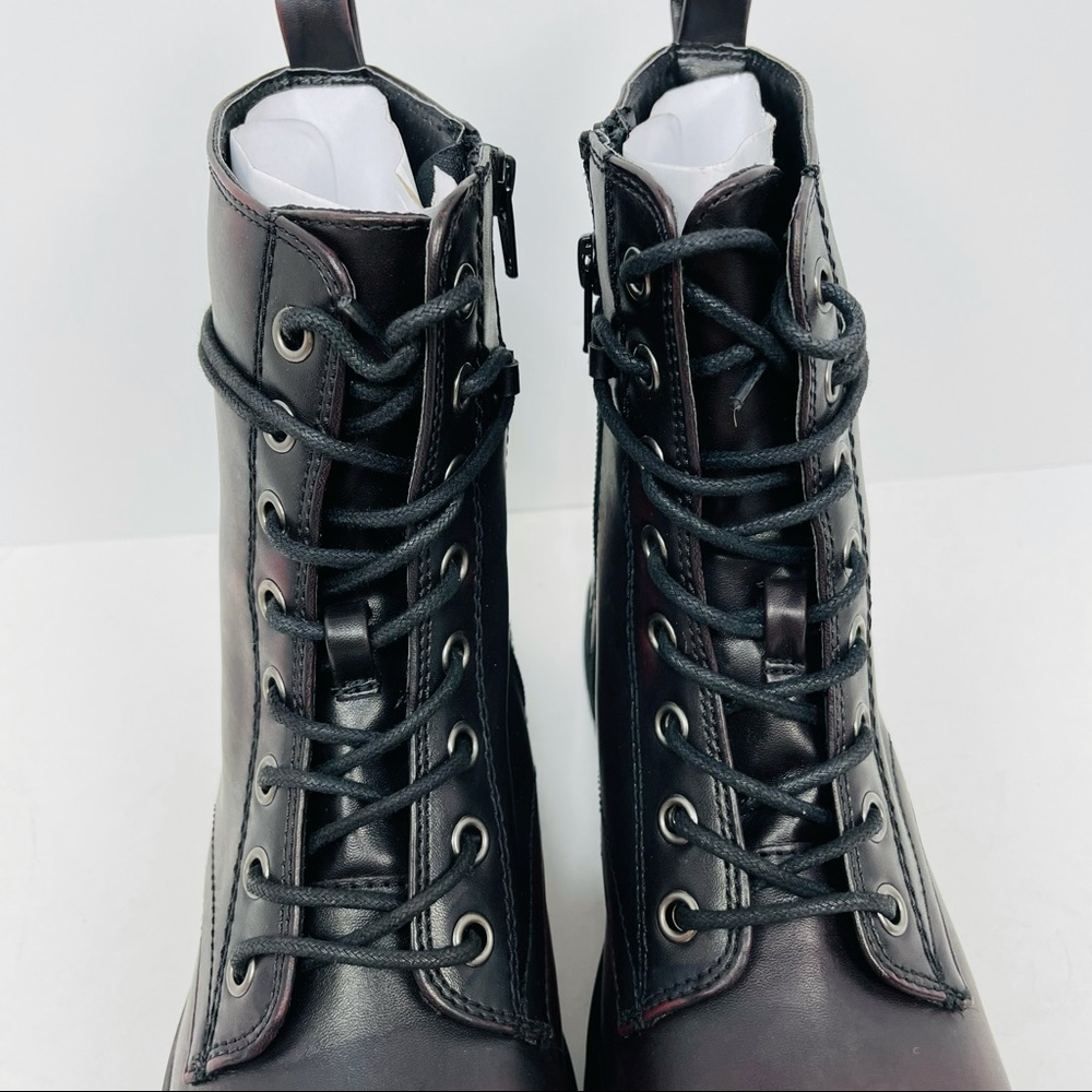 SO Women Burgundy Combat Boots Faux Leather Laced Up - Picture 4 of 10
